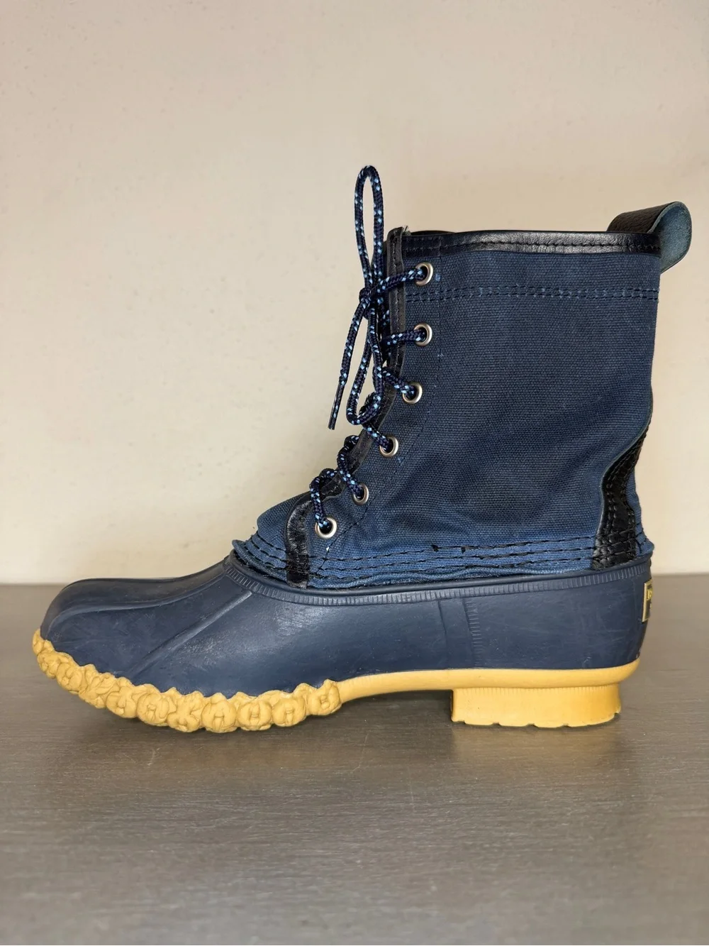 LL Bean Kids Navy Canvas Maine Hunting Shoe Duck Boots Size 5M USA Outdoor